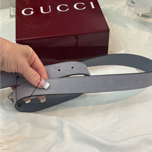 NEW Gucci Gray SUEDE Leather Belt with Silver GG Buckle size 95/38 - Picture 6 of 12